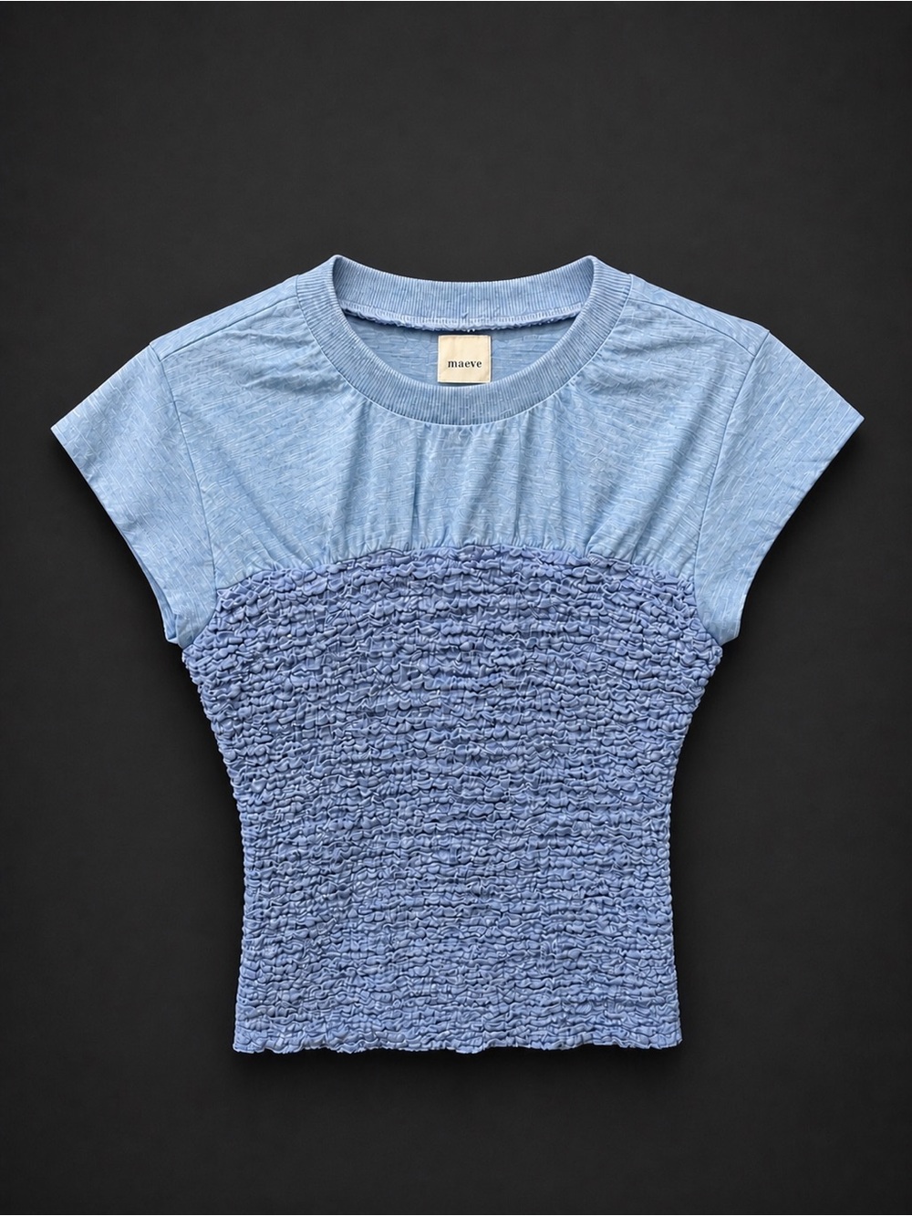 Maeve Light Blue Smocked Short Sleeve Tee